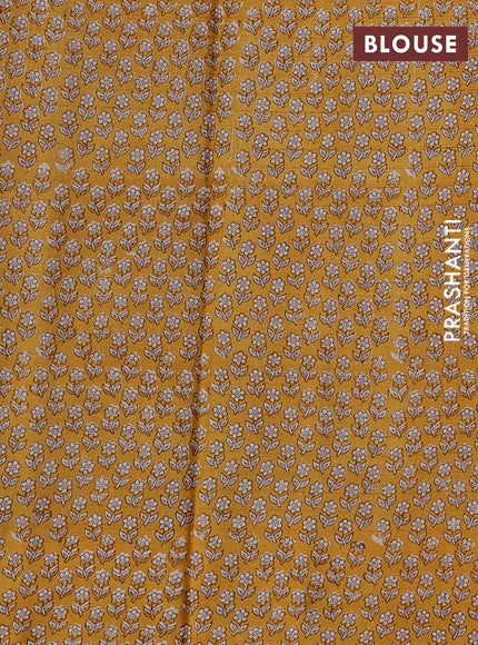 Pure tussar silk saree grey and mango yellow with allover zari checked pattern and block printed pallu & border