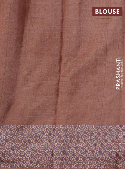 Pure tussar silk saree dark sandal with allover zari checks & butta prints and printed pallu & border