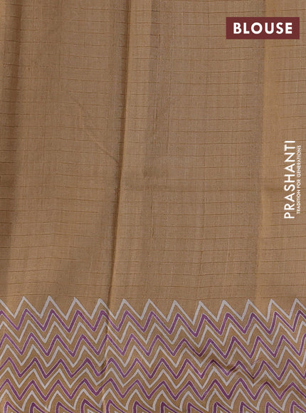 Pure tussar silk saree sandal with allover zari checks & butta prints and printed pallu & border