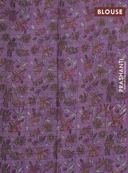 Pure tussar silk saree yellow and lilac with allover zari checked pattern and block printed pallu & border