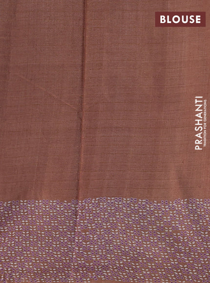 Pure tussar silk saree dark sandal with allover zari checks & butta prints and printed pallu & border