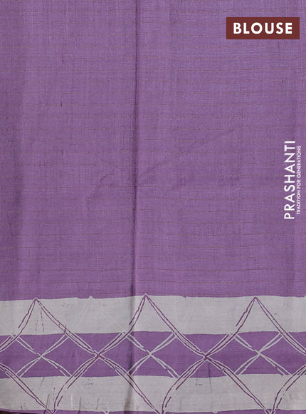 Pure tussar silk saree lilac with allover zari checks & butta prints and printed pallu & border