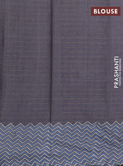 Pure tussar silk saree grey with allover zari checks & butta prints and printed pallu & border
