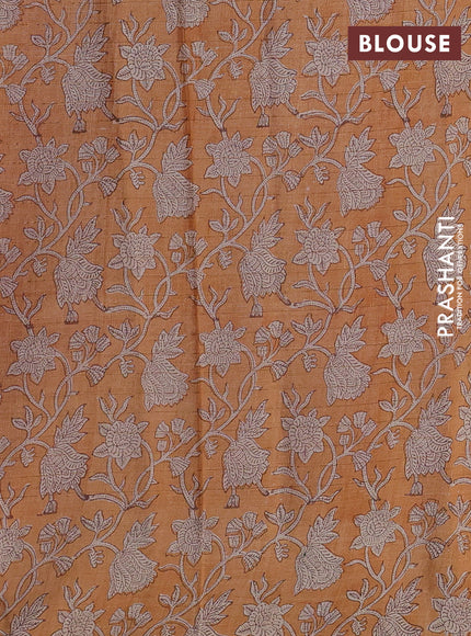 Pure tussar silk saree pink and mustard yellow with allover zari checked pattern and block printed pallu & border