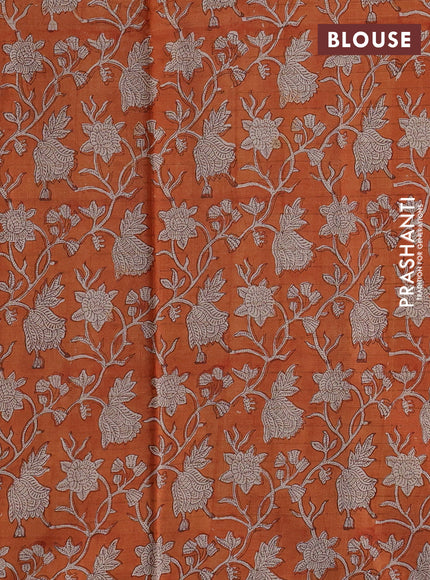 Pure tussar silk saree yellow and orange with allover zari checked pattern and block printed pallu & border