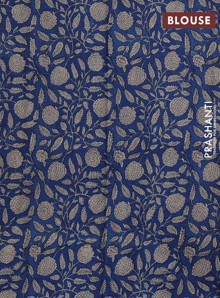 Pure tussar silk saree purple and blue with allover zari checked pattern and block printed pallu & border