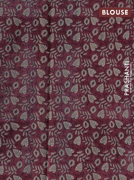 Pure tussar silk saree peacock blue and pastel maroon with allover zari checked pattern and block printed pallu & border