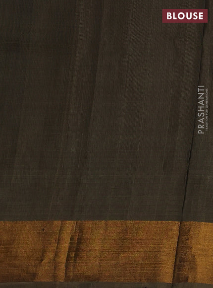 Pure uppada silk saree olive green with allover silver & gold zari woven buttas and temple design zari woven border