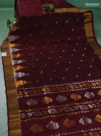 Pure uppada silk saree deep maroon with allover silver & gold zari woven buttas and zari woven border