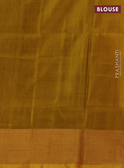 Pure uppada silk saree green and mustard yellow with allover silver & gold zari woven buttas and zari woven border