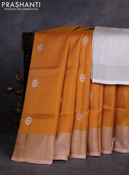 Pure uppada silk saree mustard yellow with allover silver zari woven buttas and zari woven border