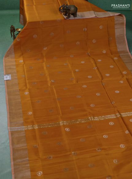 Pure uppada silk saree mustard yellow with allover silver zari woven buttas and zari woven border