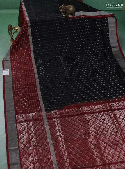 Pure uppada silk saree black and maroon with allover silver zari woven buttas and long zari woven border
