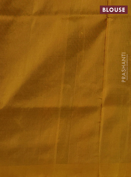 Pure uppada silk saree peacock green and mustard yellow with allover silver & gold zari woven buttas and long zari woven border