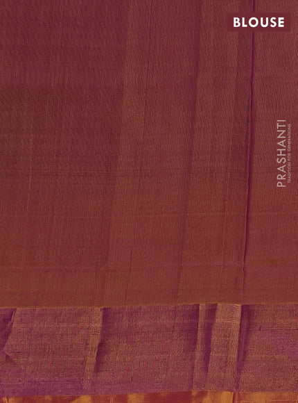 Pure uppada silk saree deep purple and dual shade of mustard yellow with allover silver & gold zari weaves & buttas and long zari woven border