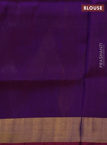 Pure uppada silk saree cs blue and dual shade of violet with allover silver & gold zari woven buttas and long zari woven border