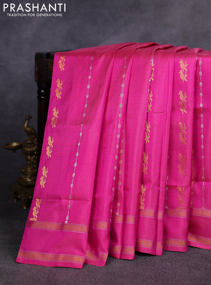 Pure uppada silk saree pink with allover silver & gold zari weaves & buttas and rettapet zari woven border
