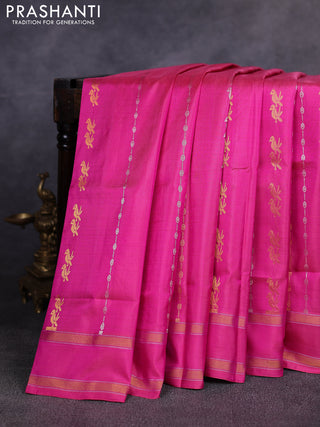 Pure uppada silk saree pink with allover silver & gold zari weaves & buttas and rettapet zari woven border