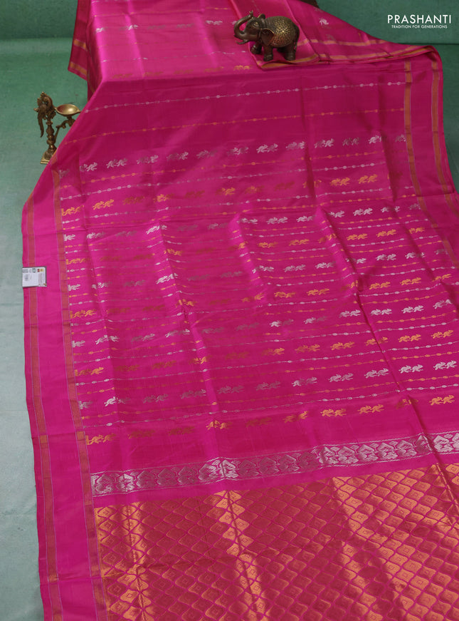 Pure uppada silk saree pink with allover silver & gold zari weaves & buttas and rettapet zari woven border