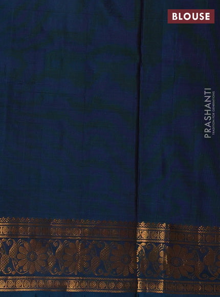 Pure uppada silk saree coffee brown and peacock blue with allover silver & gold zari woven buttas and zari woven border