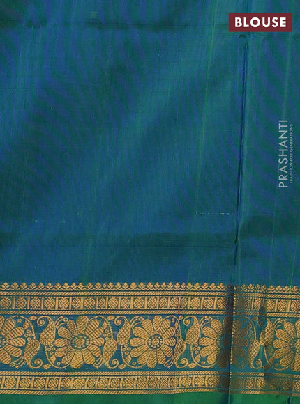 Pure uppada silk saree cs blue and green with allover silver & gold zari woven buttas and zari woven border