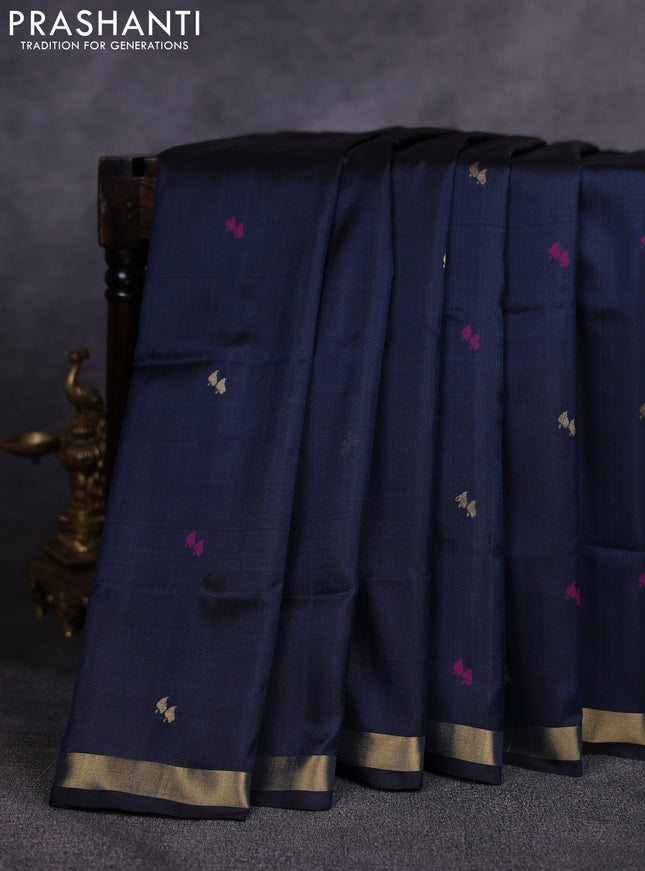 Pure uppada silk saree dark peacock green with allover thread & zari woven buttas and Jamdhani pallu