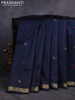 Pure uppada silk saree dark peacock green with allover thread & zari woven buttas and Jamdhani pallu