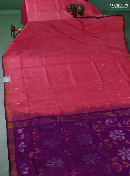 Pure uppada silk saree peach pink with allover thread & zari woven buttas and Jamdhani pallu