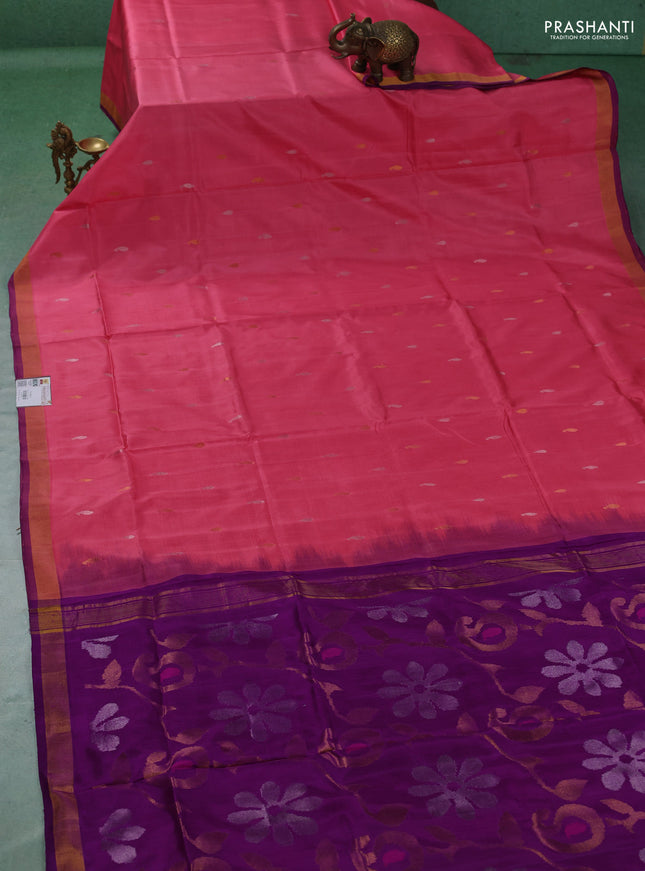 Pure uppada silk saree peach pink with allover thread & zari woven buttas and Jamdhani pallu
