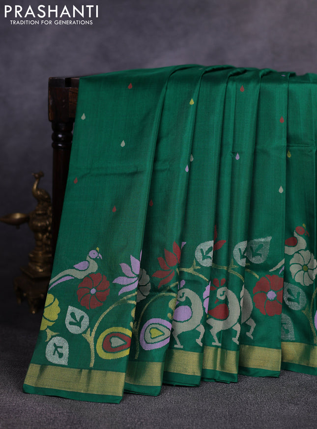 Pure uppada silk saree green with allover thread & zari woven buttas and Jamdhani pallu
