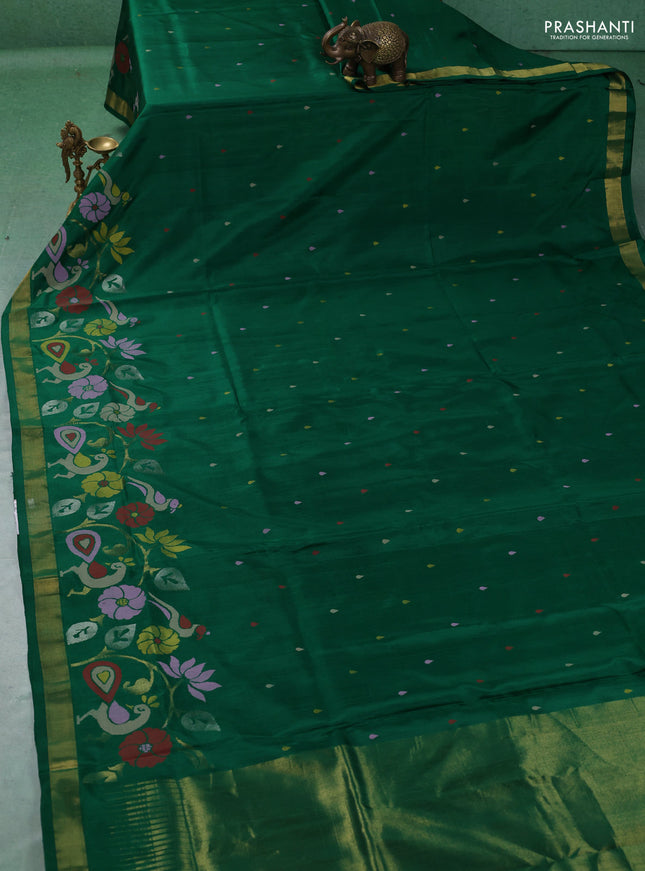 Pure uppada silk saree green with allover thread & zari woven buttas and Jamdhani pallu