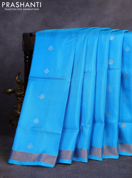 Pure uppada silk saree cs blue with allover thread & zari woven buttas and Jamdhani pallu