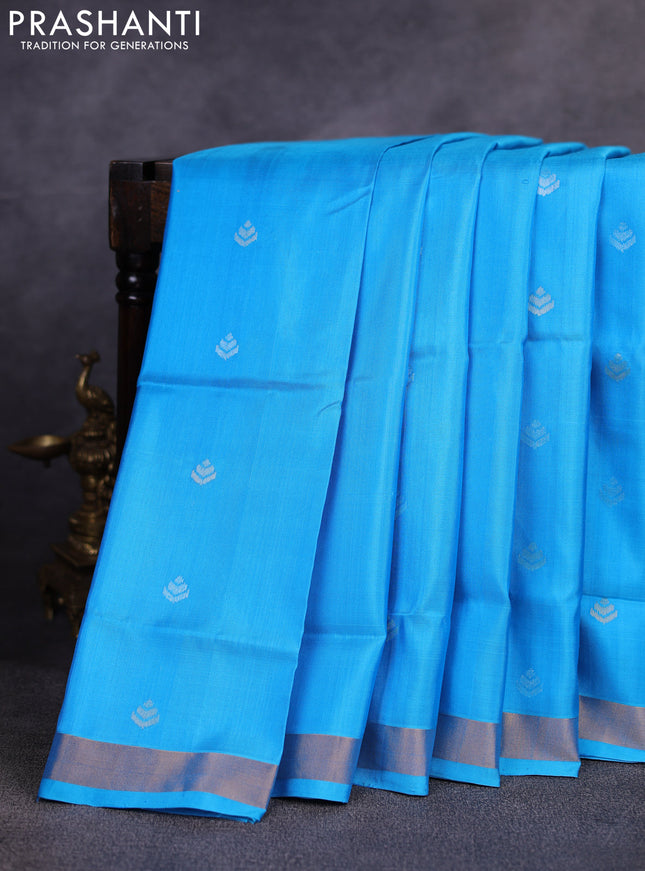 Pure uppada silk saree cs blue with allover thread & zari woven buttas and Jamdhani pallu