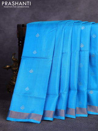 Pure uppada silk saree cs blue with allover thread & zari woven buttas and Jamdhani pallu