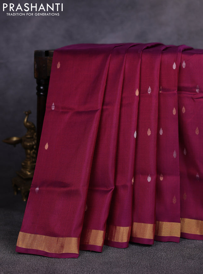 Pure uppada silk saree wine shade with allover thread & zari woven buttas and Jamdhani pallu