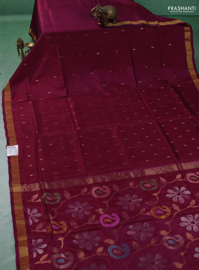 Pure uppada silk saree wine shade with allover thread & zari woven buttas and Jamdhani pallu