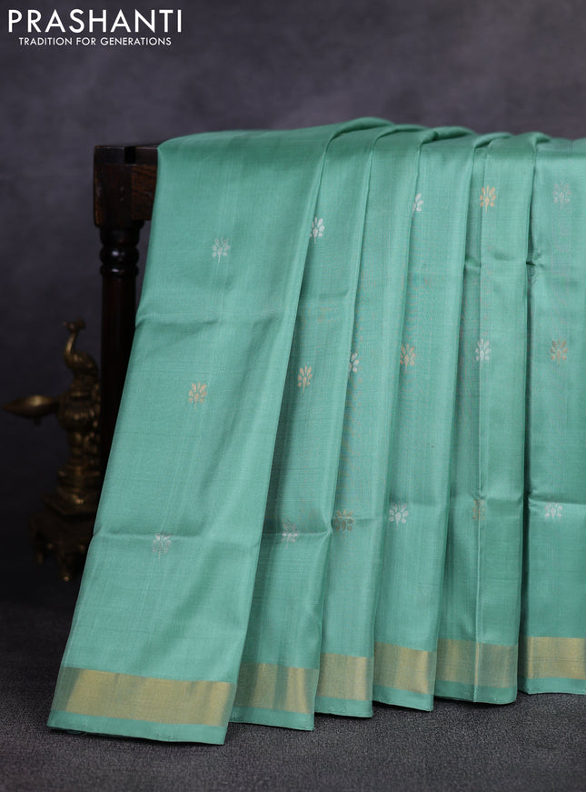 Pure uppada silk saree pastel green with allover thread & zari woven buttas and Jamdhani pallu