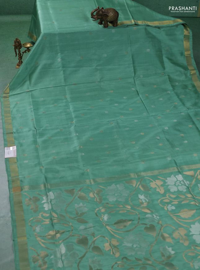 Pure uppada silk saree pastel green with allover thread & zari woven buttas and Jamdhani pallu