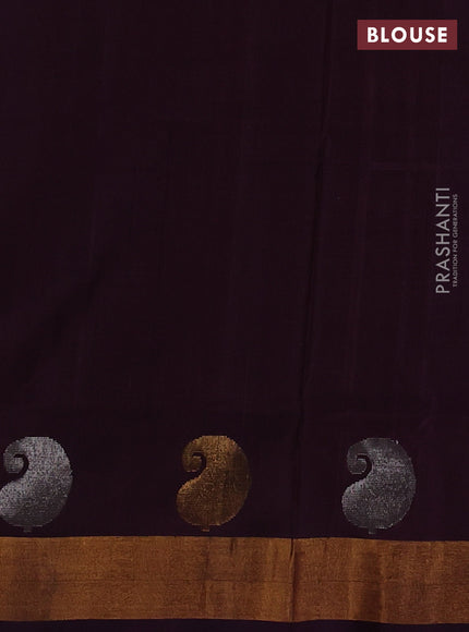 Pure uppada silk saree deep wine with allover silver & gold zari woven buttas and zari woven paisley butta border