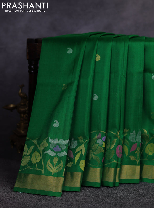 Pure uppada silk saree green with allover thread & zari woven buttas and Jamdhani pallu