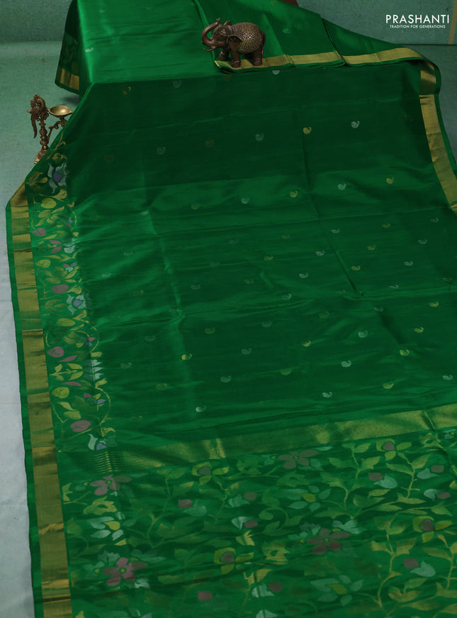 Pure uppada silk saree green with allover thread & zari woven buttas and Jamdhani pallu