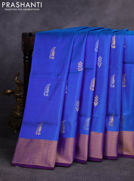 Pure uppada silk saree cs blue and purple with allover silver & zari woven buttas and zari woven border