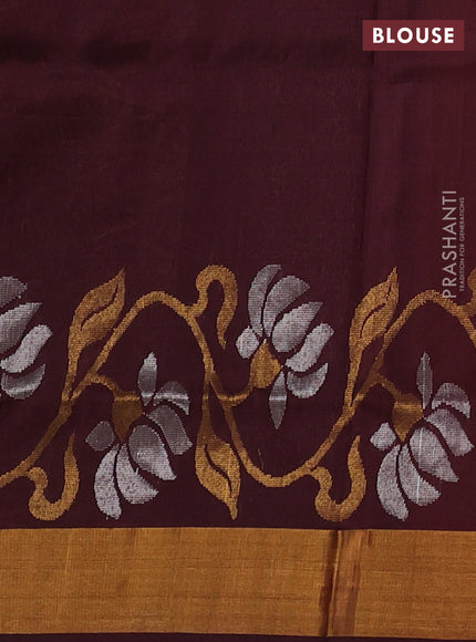 Pure uppada silk saree orange and coffee brown with allover silver & zari woven buttas and zari woven border