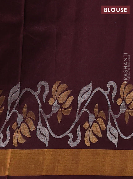 Pure uppada silk saree cs blue and coffee brown with allover silver & zari woven buttas and zari woven border