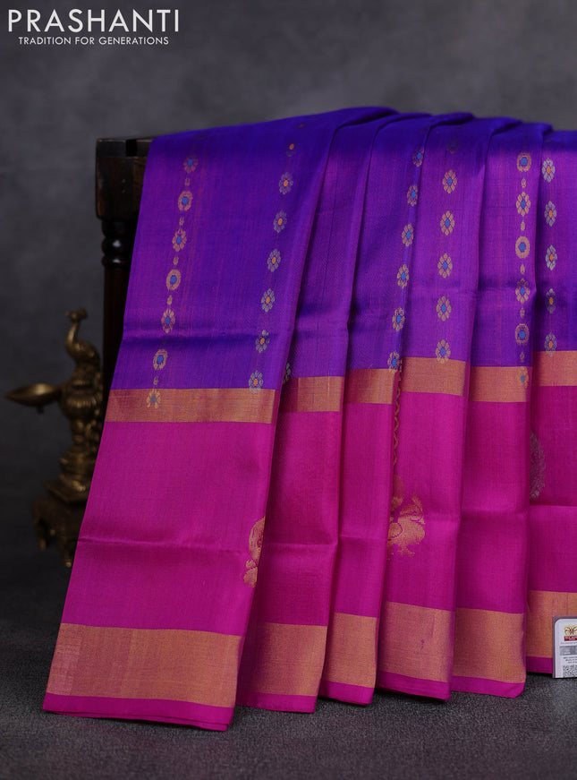 Pure uppada silk saree purple and pink with allover thread & zari woven buttas and long rettapet zari woven butta border