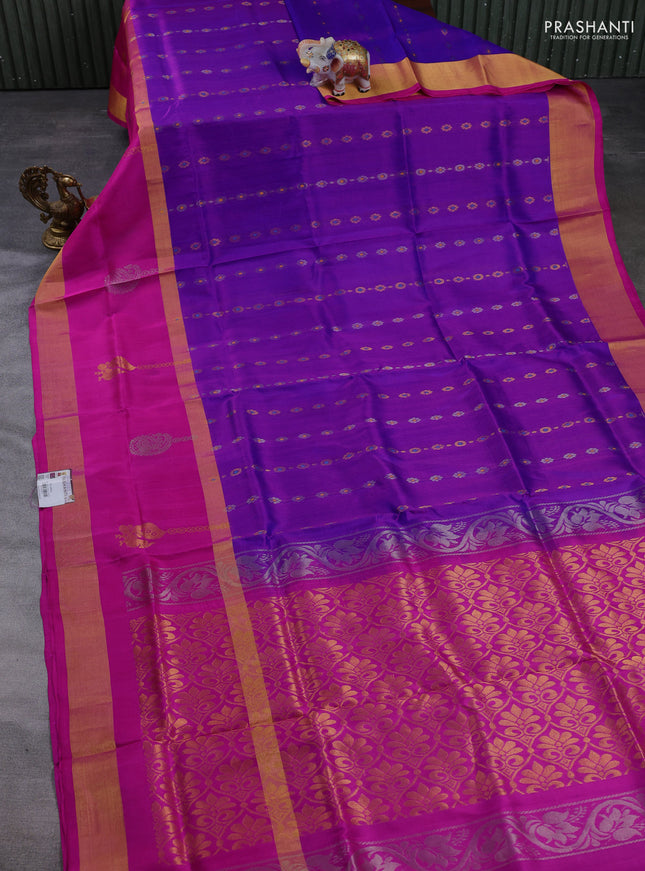 Pure uppada silk saree purple and pink with allover thread & zari woven buttas and long rettapet zari woven butta border