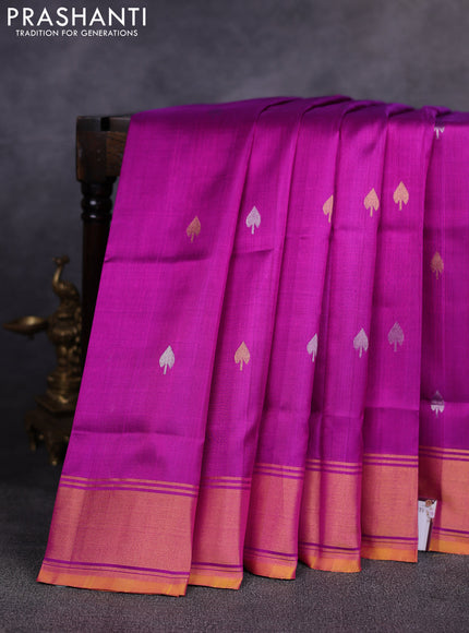 Pure uppada silk saree purple and yellow with allover silver & gold zari woven buttas and zari woven border