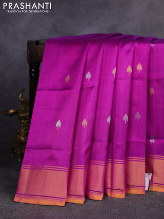 Pure uppada silk saree purple and yellow with allover silver & gold zari woven buttas and zari woven border