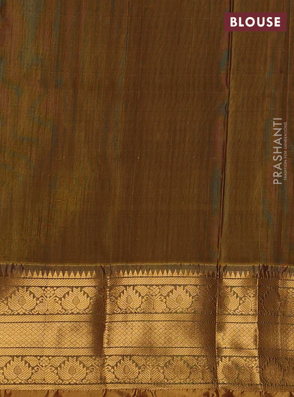 Pure uppada silk saree deep purple and mustard green with allover silver & gold zari woven buttas and zari woven border