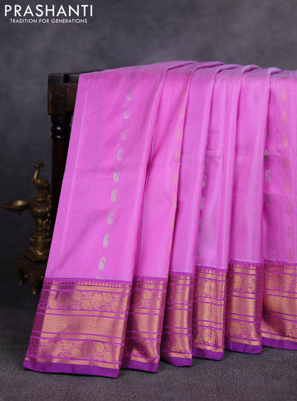 Pure uppada silk saree lotus pink and purple with allover silver & gold zari woven buttas and zari woven border